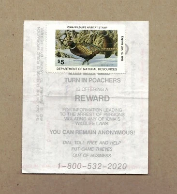 1994 IOWA WILDLIFE HABITAT STAMP STATE CONSERVATION USED on LICENCE  13-002837 - Image 1 of 4