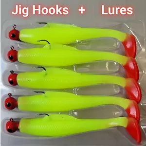 T Tail Jig Head with 5 Hooks Lures Pack Soft Body Paddle Tail Fishing Lures 20 - Picture 1 of 16