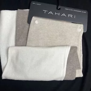 Sciarpa cashmere TAHARI 100% 2 strati nuova con etichette 23,5"" X 79"" tricolore: vaniglia/farina d'avena/talpa - Foto 1 di 8