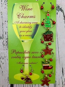 Christmas Wine Glass Charms Christmas Table Decor Set of 6 Gold Enamel Charms - Picture 1 of 2