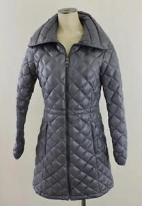 MICHAEL KORS ULTRA LIGHTWEIGHT DOWN Womens Small Gray Full Zip Long Jacket EXC - Picture 1 of 5