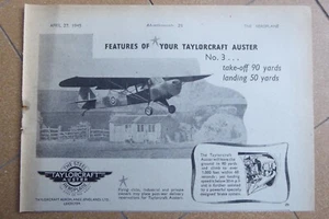 4/1945 PUB TAYLORCRAFT AUSTER STEEL AEROPLANE N° 3 ORIGINAL AD - Bild 1 von 1