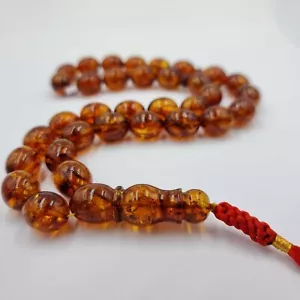 Cognac Amber Egg Shape 12x15 mm Islamic Prayer Beads 35 - Picture 1 of 1