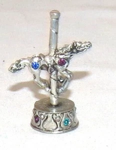 CCI Pewter Carousel Horse Jumper 2” tall 4 crystals Vintage 6071 - Picture 1 of 2