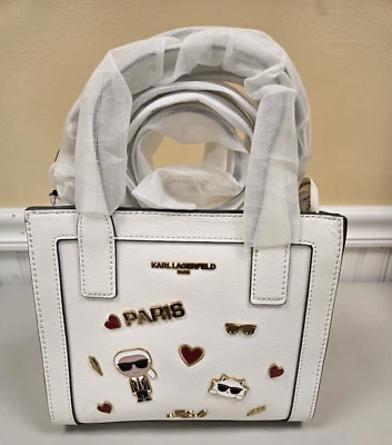 NUEVO CON ETIQUETAS: Bolso de Mano Karl Lagerfeld Paris Nouveau K-Pin Pequeño Bandolera/Mango Cuero - $198 Foto 1 de 4