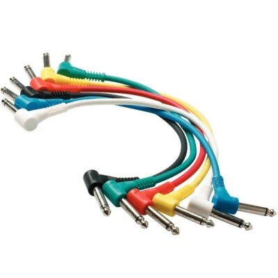 PERFEKTION 1/4" TO 1/4" TS 1' FT RIGHT ANGLE AUDIO PATCH CABLES, 6-PACK, COLORED - Image 1 of 4