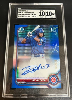 2022 Bowman Chrome LUIS VERDUGO Auto Blue Refractor #d/150 Cubs Gem Mint SGC 10 - Image 1 of 2