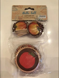 THANKSGIVING HERBST KÜRBISSE CUPCAKE TOPPER UND EINLAGEN PARTY ZUBEHÖR 24er SET - Bild 1 von 2