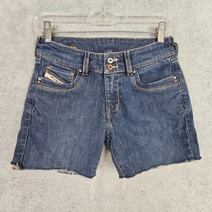 Diesel Womens Denim Shorts Size 28 Blue Low Rise 4 In Inseam Frayed Hem Zip - Picture 1 of 20