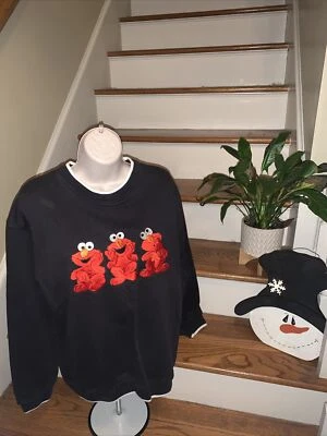 Sesame Street Sweatshirt Embellished TICKLE ME ELMO on Black RARE Womens L💗149 - Image 1 of 4