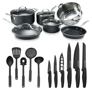 Granitstein 21-teiliges Antihaft-Kochgeschirr-Set - inklusive Messerset und Utensilienset - Bild 1 von 10