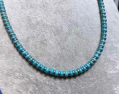 Collana Girocollo Uomo Pietra Naturale Turchese Ematite rondelle argento 5mm - Immagine 1 di 4