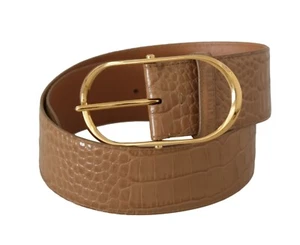 DOLCE & GABBANA Belt Brown Beige Leather Gold Metal Oval Buckle 75cm/30in - Picture 1 of 5