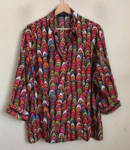 Violet & Claire Shirt Pink Multi Abstract Print Button Front 3/4 Sleeve Size 1X  - Picture 1 of 9
