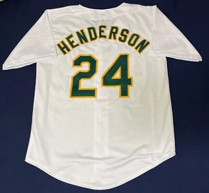 Rickey Henderson Custom White Oakland Athletics Throwback Jersey Mens Size XL - Picture 1 of 2