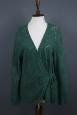 Cárdigan envolvente tejido abierto manga larga verde GUDRUN SJODEN talla L Foto 1 de 4