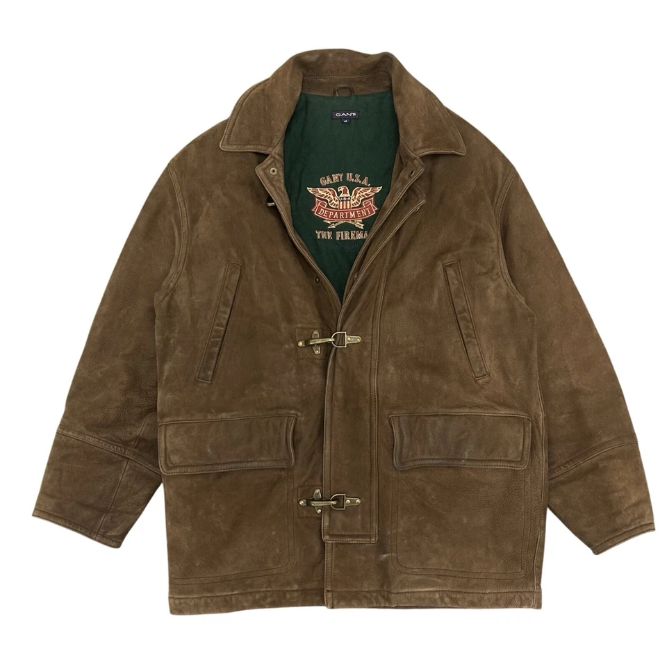 Vintage GANT USA Fireman Department Leather Jacket Men’s Oversized Medium - Image 1 of 4