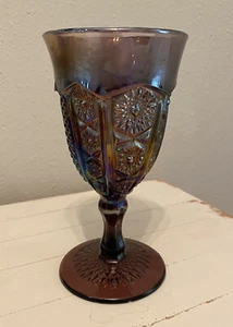 Vintage One Indiana Amethyst Purple Carnival Wine Glass Water Goblet Used - Picture 1 of 11