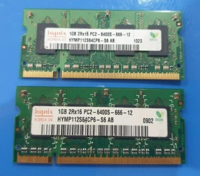 2GB Hynix (2x 1gb) sodimm DDRII RAM MEMORY DDR2 - 2Rx16 PC2-6400s-666 12 (pair) - Image 1 of 3