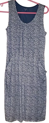 Garnet Hill Tank Dress Womens XS Blue White Cotton Tencel Pockets Beach Vacation - Image 1 of 4