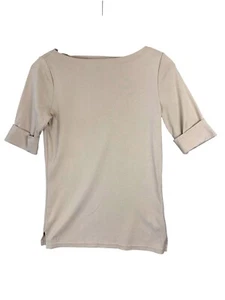 Lauren Ralph Lauren Top Women S Beige Cuffed Sleeves Embroidery Classic Style - Picture 1 of 8