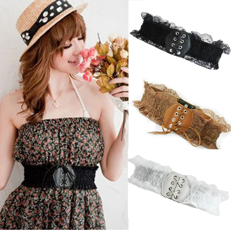 Fashion Women Lady Self Tie Up Buckle Lace Corset Stretch Belt Elastic Waistband - Image 1 of 3