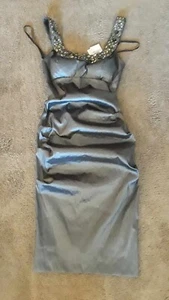 XSCAPE Formal Dress 6 Prom Hoco Club Sexy Metallic Grey Sparkle Jewel Neck New - Picture 1 of 5