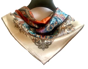 35"x35"Floral Paisley Print Pure Mulberry Satin Silk14momme Scarf 88x88cm5-118 - Picture 1 of 6