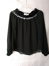 C. Mon Black Blouse with Sequins Sheer Off Shoulder Size 6, Chest 36"