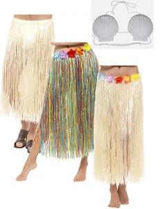 Hula Skirt Adults Hawaiian Theme Fancy Dress Party Grass Skirts Hula Shell Bra - Picture 1 of 5
