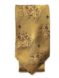 Harold Powell Repp Tie Necktie Gold Grey Jacquard Polo Players 100% Silk 58" - Picture 1 of 5