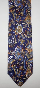 PAUL FREDRICK BLUE w/ MULTI-COLOR FLORAL PAISLEY 100% ITALIAN SILK NECK TIE 59" - Picture 1 of 10