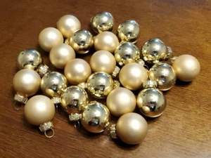 24 Mini Glass Ornaments Gold Shiny and Matte Round Feather Tree 7/8" Lot - Picture 1 of 5