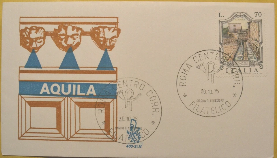 Busta primo giorno, Aquila, 30/10/1975, Roma - Immagine 1 di 1