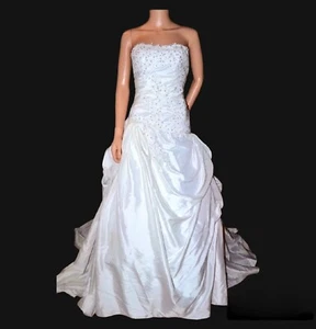 White Beaded Sequined Puffy Pick Ups Taffeta Wedding Gown Dress X-Small XS - S 2 - Picture 1 of 10