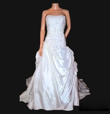 White Beaded Sequined Puffy Pick Ups Taffeta Wedding Gown Dress 2 X-Small XS S ! - Image 1 of 4