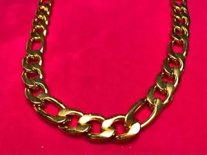 34" 14KT Acero Inoxidable Chapado en Oro 12MM Figaro Cadena de Eslabones Collar - Imagen 1 de 4