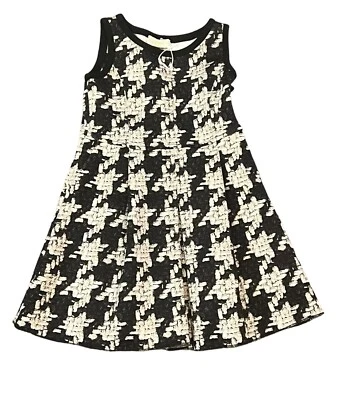 MONNALISA CHIC GIRLS BLACK SLEEVELESS HOUNDSTOOTH SCUBA PLEATED DRESS 5 - Image 1 of 4
