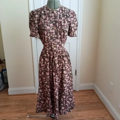 Vestido de Té Vintage Floral Bolsillos Largo Verano Talla 10 Miss Dorby Noche Modesto  Foto 1 de 4