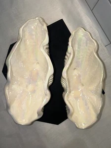 Pair Vintage Mother of Pearl immitation Bowl dish boat footed porcelain 9” - Picture 1 of 10