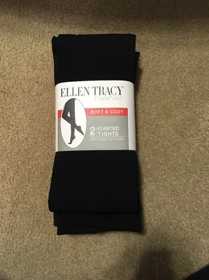 全新无标签女式 ELLEN TRACY 2 对黑色羊毛紧身衣柔软舒适保暖 S/M  — 第 1/2 张图片