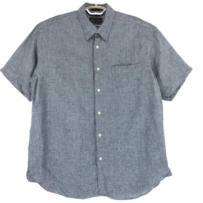 Orvis Men's XL Signature Collection Linen Shirt Navy White 1 Pocket Short Sleeve - Image 1 of 4