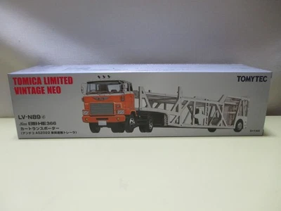 Tomica Limited Vintage Neo LV-N89d 1/64 Hino HE366 Car Transpoter ASZ-022 Orange - Image 1 of 3