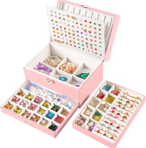 Earring Jewelry Box for Girls Pink, 5 Layers Jewelry Organizer with Lock Key ... - Picture 1 of 9