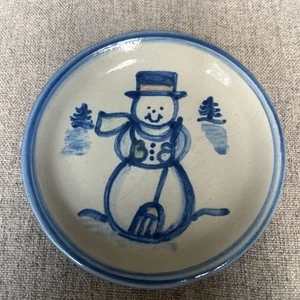 M.A Hadley 4 Inch Trinket Dish/Coaster Snowman Stoneware Pottery Signed Original - Picture 1 of 7