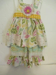 D) Girls Size 2T 2 Piece Set by Peaches and Cream Lace Trim Multicolored Floral - Picture 1 of 10
