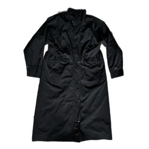 LL Bean Mesh gefütterter Allwetter Maxi Trench Regen Mantel Damen Medium schwarz Druckknopf - Bild 1 von 12