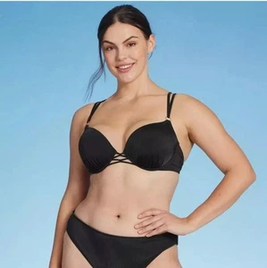 Shade & Shore Push-Up-Bikini-Top mit Doppelträgern für Damen schwarz Größe 36DD neu mit Etikett - Bild 1 von 10