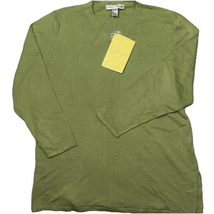 Jessica Howard 100% Silk Sweater Women’s XL Green V-Neck Long Sleeve Top NWT - Picture 1 of 14