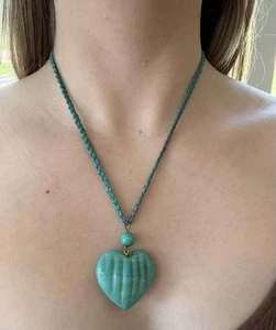 Adjustable Tie Les Bernard Inc Turquoise Heart Pendant Necklace - Picture 1 of 4
